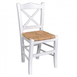 Καρέκλα ξύλινη με ψάθα εμποτισμού λάκα λευκή 43x47x88cm